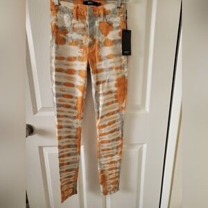 NEW Hudson Gray Orange Tye Dye Skinny Stretch Denim Jeans Women's Size 26 XSmall